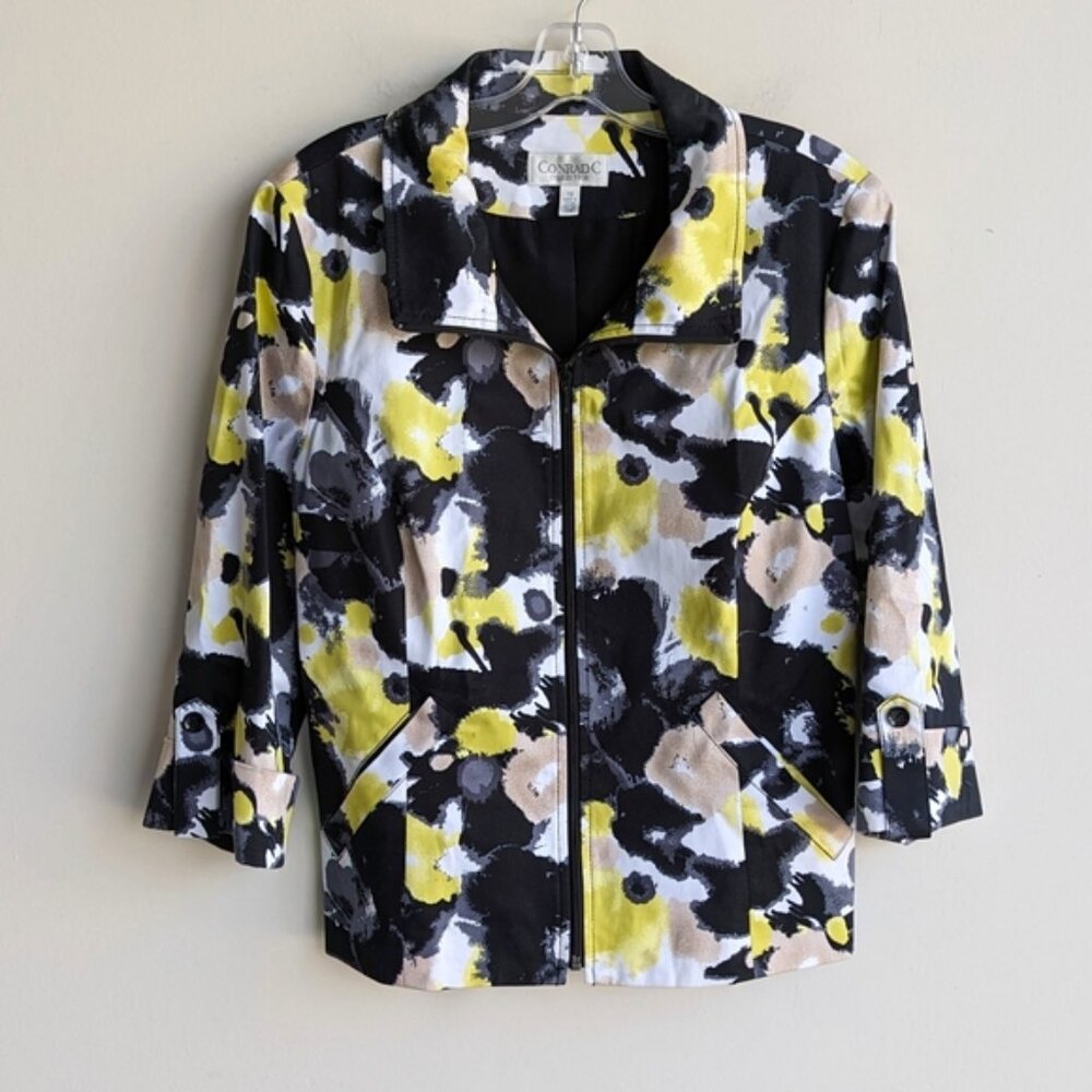 Conrad C abstract floral print zip jacket